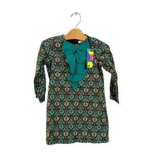 Peas And Queues Girl's 4 Frances Dress Bow Printed Brand New 100% Cotton